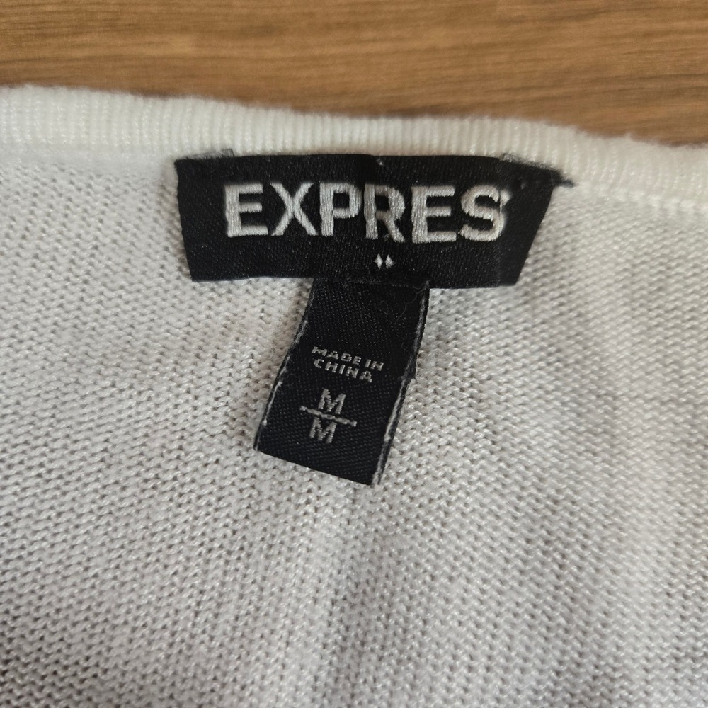 Express Womens Ivory Open Front High Low Long Sleeve Duster Cardigan Sweater M - Picture 3 of 8